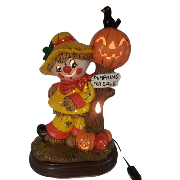 Halloween Ceramic Scarecrow Jack O Lantern Pumpkins For Sale Fall Decor Vintage - Picture 1 of 11